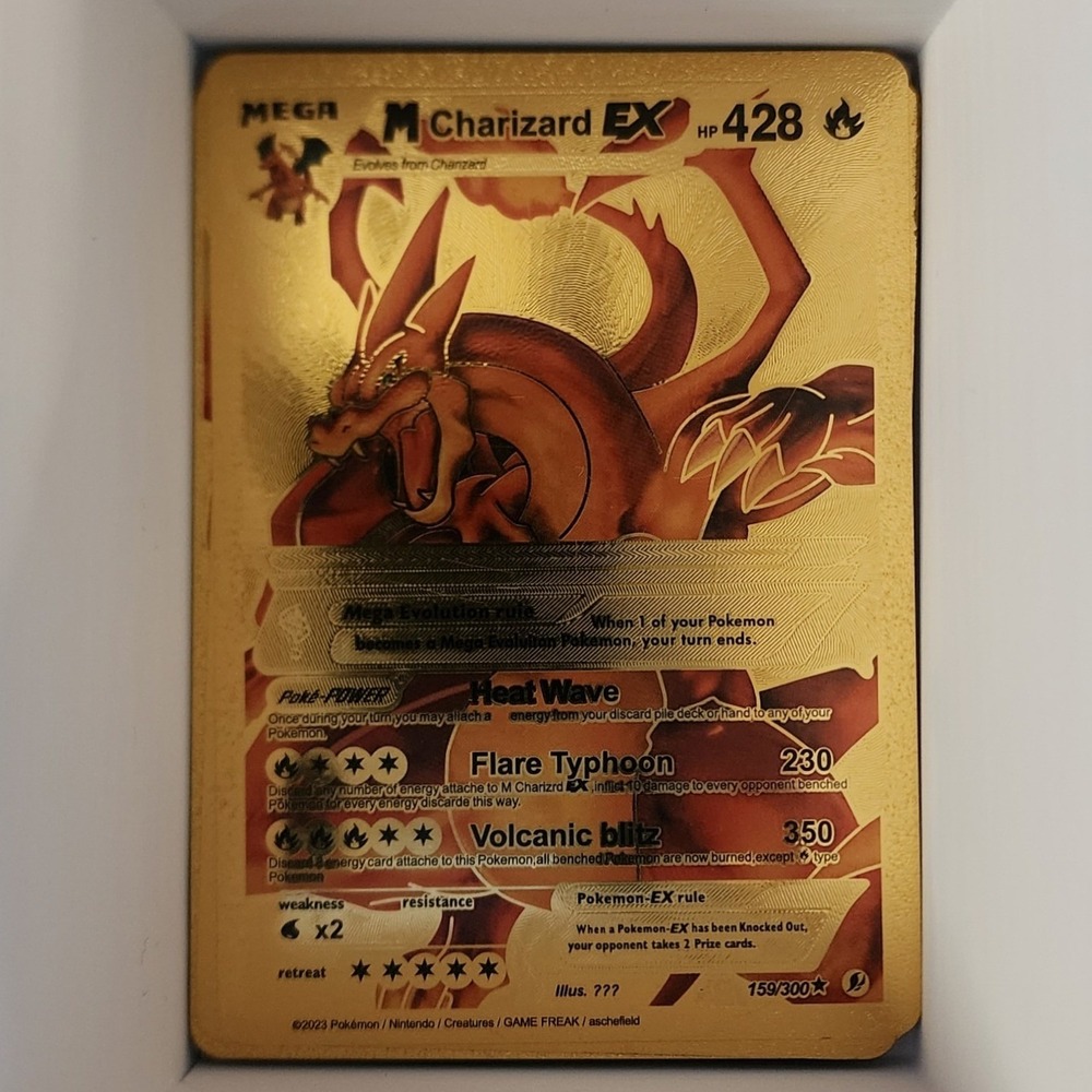 Pokemon M Charizard EX Gold Foil Card Custom Shiny Collector TCG Rare Fan Art